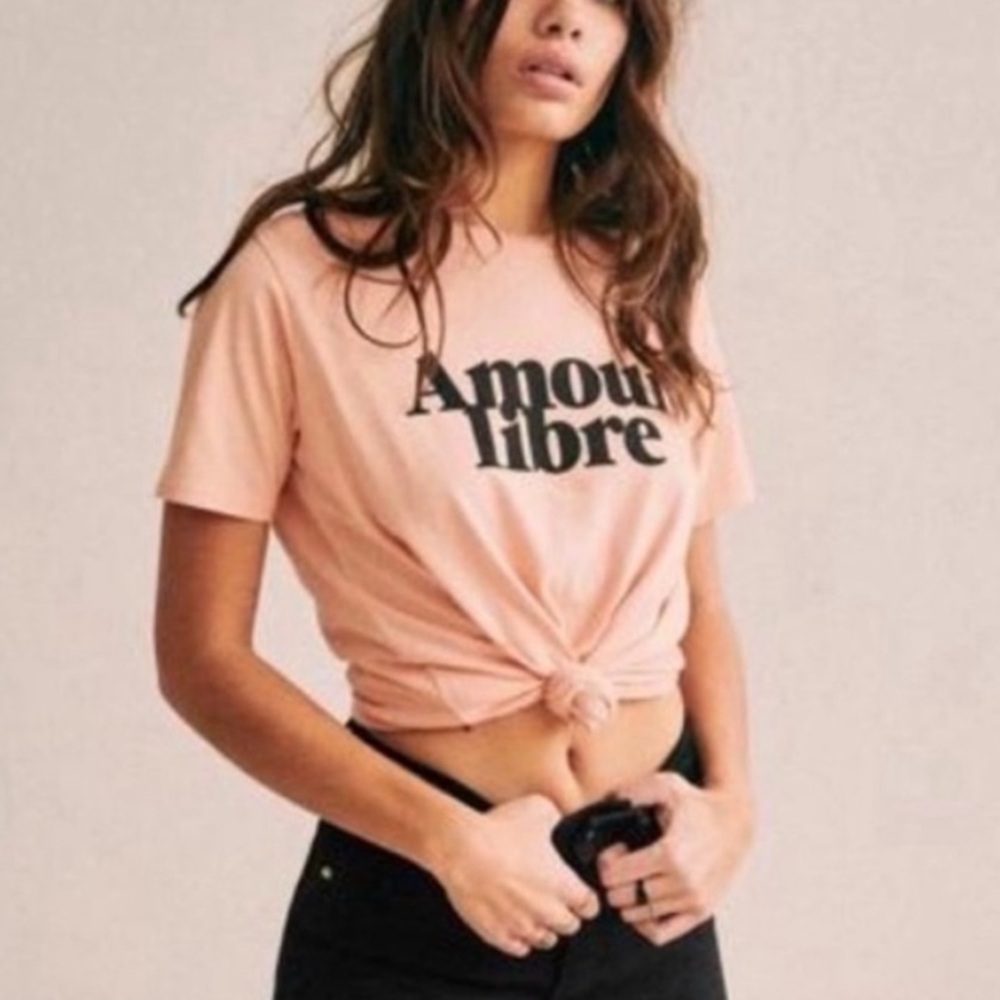 Stylish Sezane Amour Libre T Shirt Free Love Cotton Peach Short Sleeve Sz Small - Picture 3 of 11